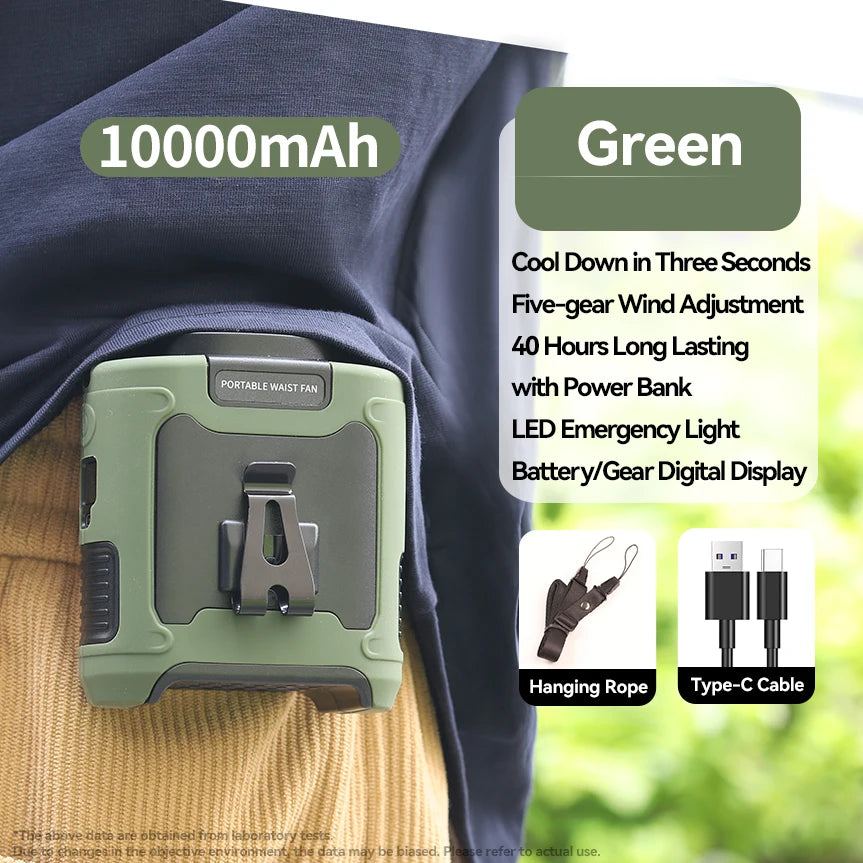 Portable 20000mAh Waist Fan with Power Bank & LED