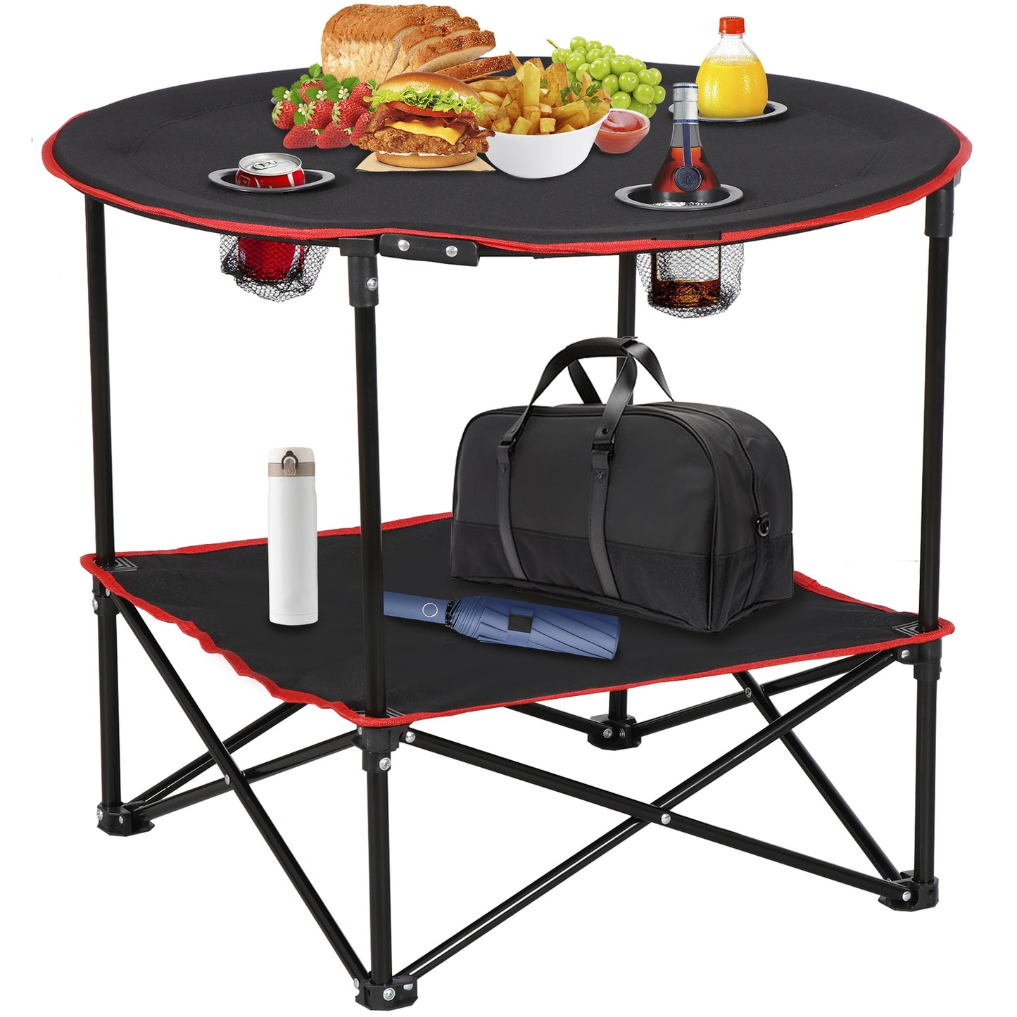 Folding Picnic Table Portable Outdoor Camping Table with 4 Cup Holders and Bags