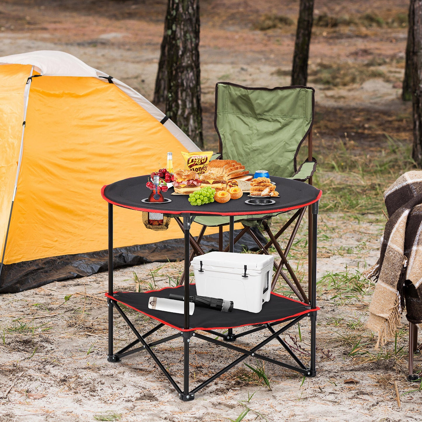 Folding Picnic Table Portable Outdoor Camping Table with 4 Cup Holders and Bags