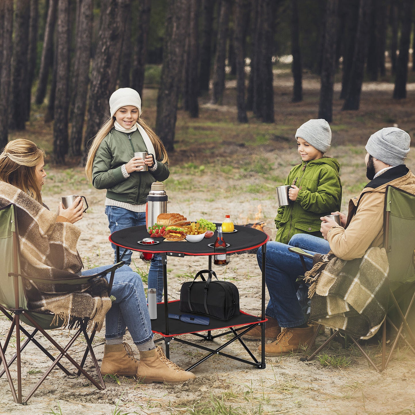 Folding Picnic Table Portable Outdoor Camping Table with 4 Cup Holders and Bags