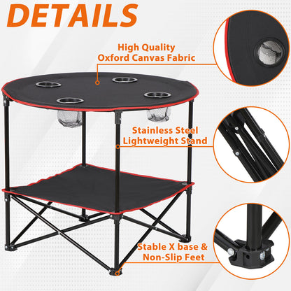 Folding Picnic Table Portable Outdoor Camping Table with 4 Cup Holders and Bags