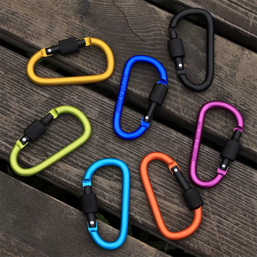 D Shape Carabiner with Screw Lock Outdoor Climbing Camping Buckle Key Ring Locking Clasp Keychain Multifunction Tools