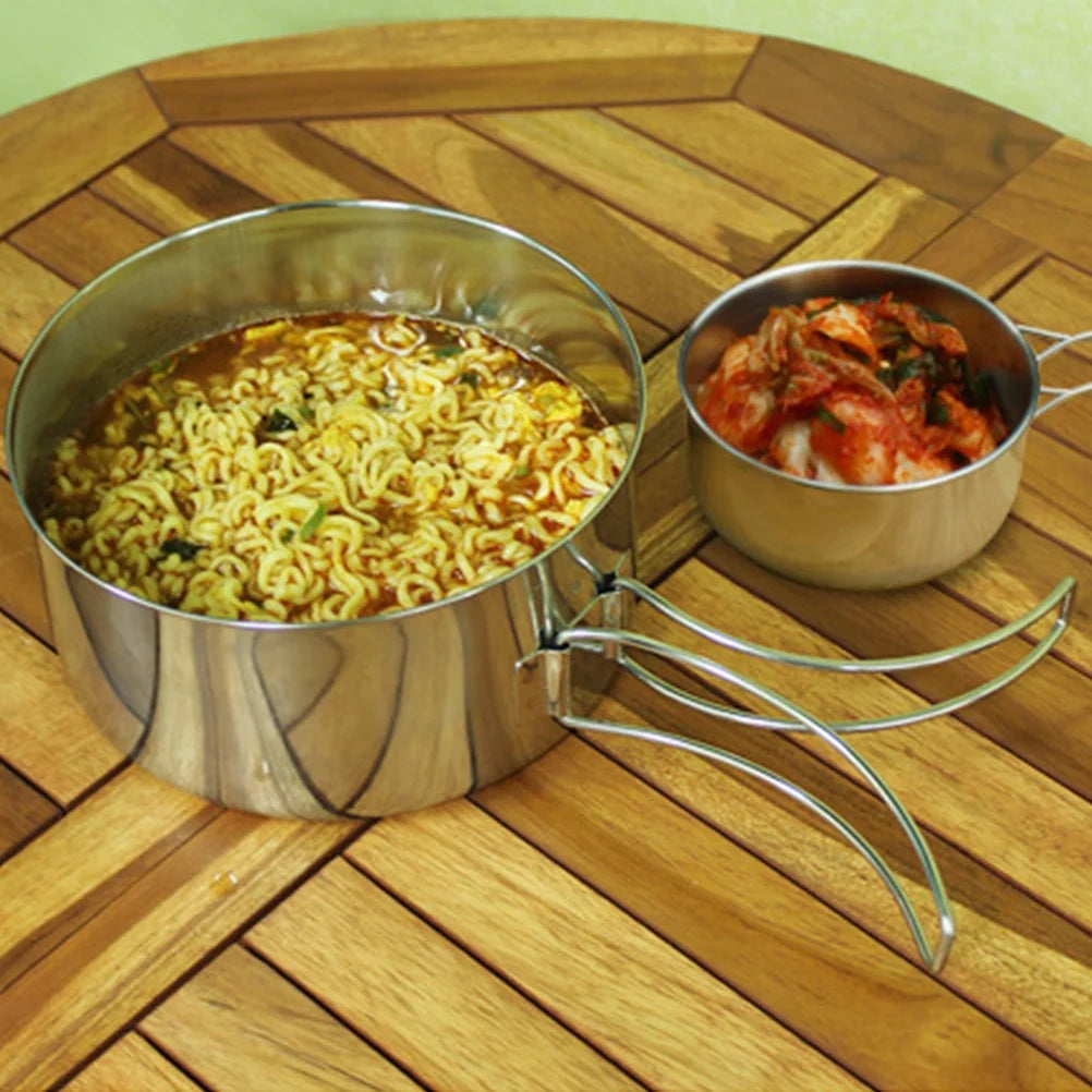 1 Set Camping Pot Pan Set Stainless Steel Camping Cookware Camping Cooking Utensils