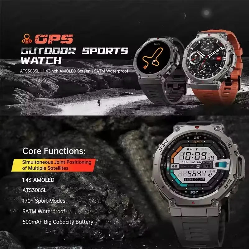 T-Rex 3 GPS Smart Watch Men -  Compass, Barometer Beast, AMOLED Display