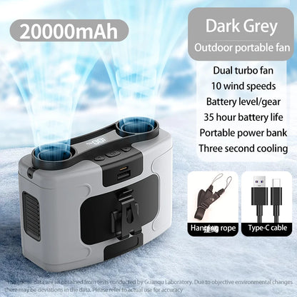 Portable 20000mAh Waist Fan with Power Bank & LED