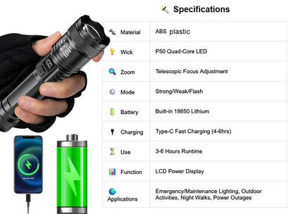 2000LM Ultra Bright P50 LED Flashlight Emergency Torch