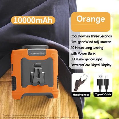 Portable 20000mAh Waist Fan with Power Bank & LED