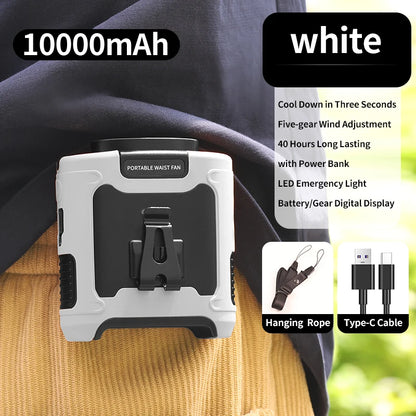 Portable 20000mAh Waist Fan with Power Bank & LED