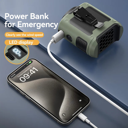 Portable 20000mAh Waist Fan with Power Bank & LED