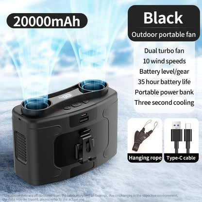 Portable 20000mAh Waist Fan with Power Bank & LED