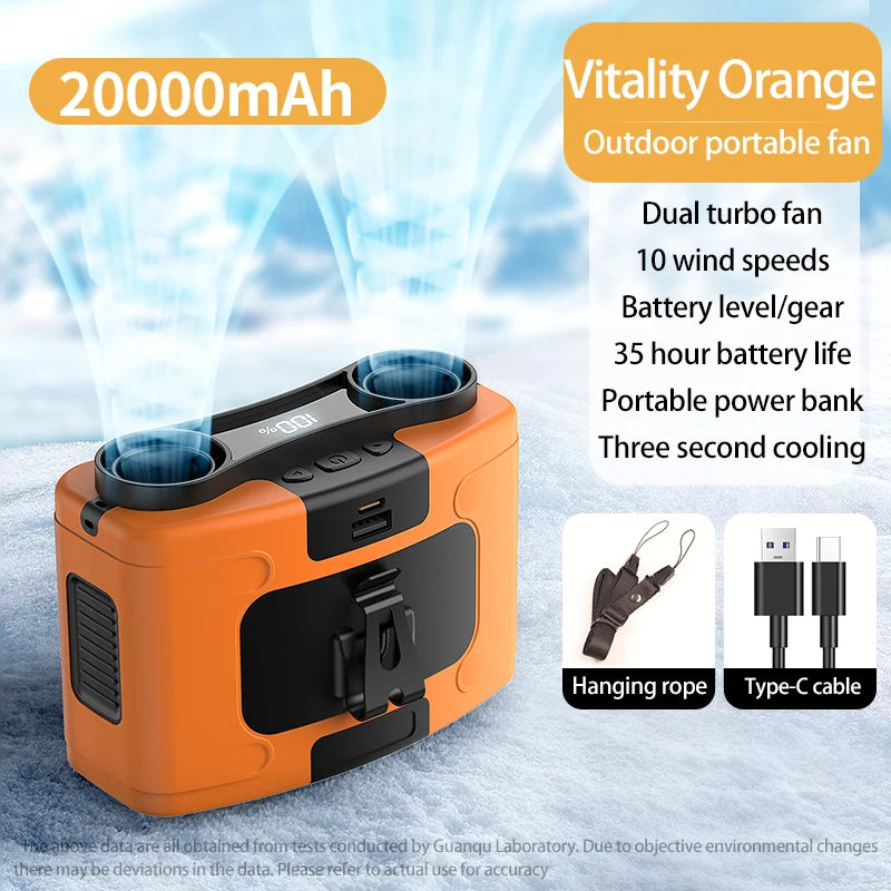 Portable 20000mAh Waist Fan with Power Bank & LED