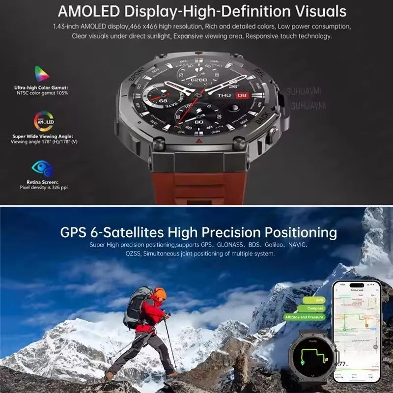 T-Rex 3 GPS Smart Watch Men -  Compass, Barometer Beast, AMOLED Display