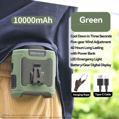 Portable 20000mAh Waist Fan with Power Bank & LED