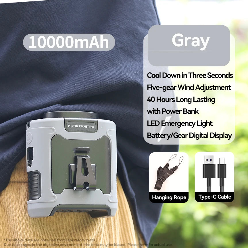Portable 20000mAh Waist Fan with Power Bank & LED