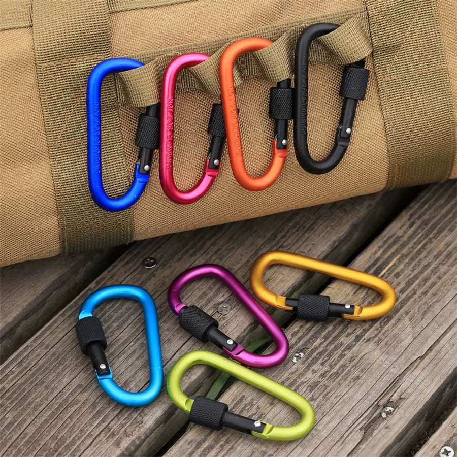 D Shape Carabiner with Screw Lock Outdoor Climbing Camping Buckle Key Ring Locking Clasp Keychain Multifunction Tools